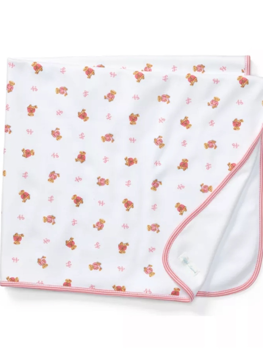 Ralph Lauren Baby girl receiving Blanket with Pink Teddy Print